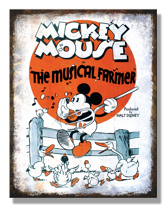 Mickey Mouse - Musical Farmer 12.5" x 16" Distressed Metal Tin Sign - 2853