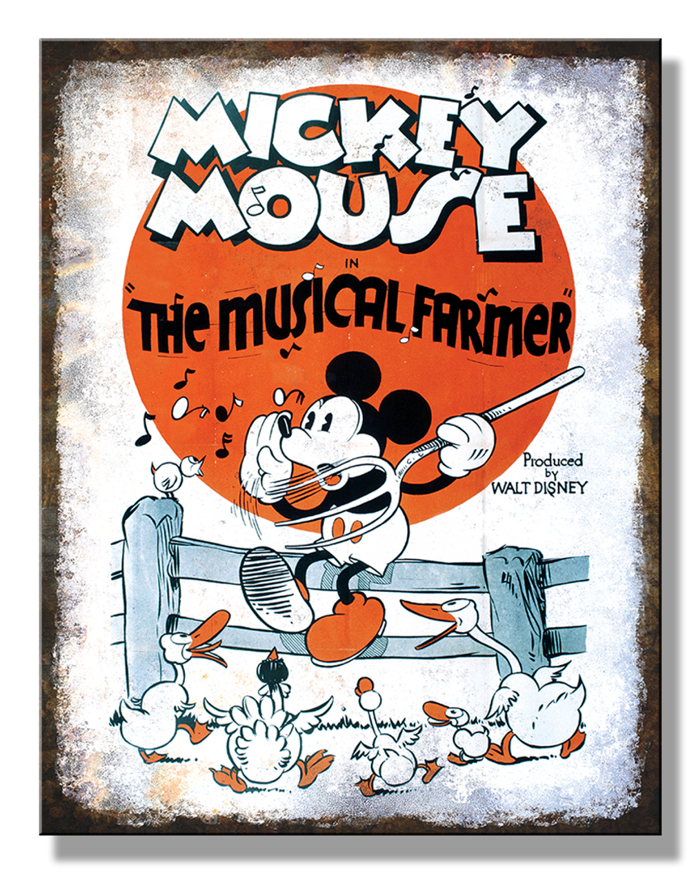 Mickey Mouse - Musical Farmer 12.5" x 16" Distressed Metal Tin Sign - 2853
