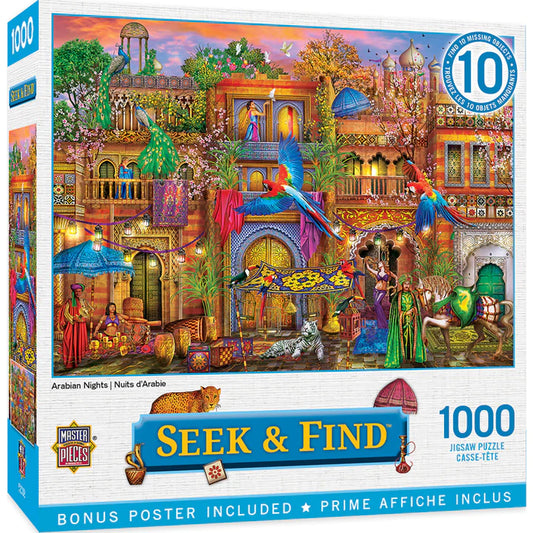 Arabian Nights Puzzle: 1000 pieces, 19.25" x 26.75". Masterpieces' intricate design for fun and hidden object discovery!