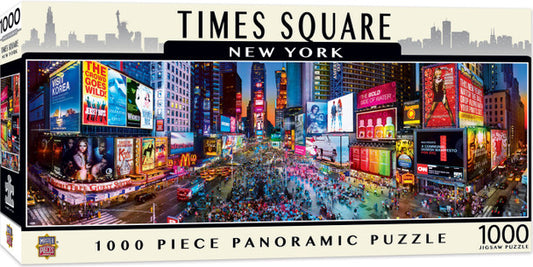 American Vista Panoramic Times Square Puzzle, 1000 pieces, 13" x 39", capturing the vibrant energy of Times Square.