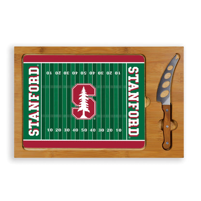 Stanford Cardinal Icon cutting board with bamboo base and stainless steel cheese knife, NCAA licensed.