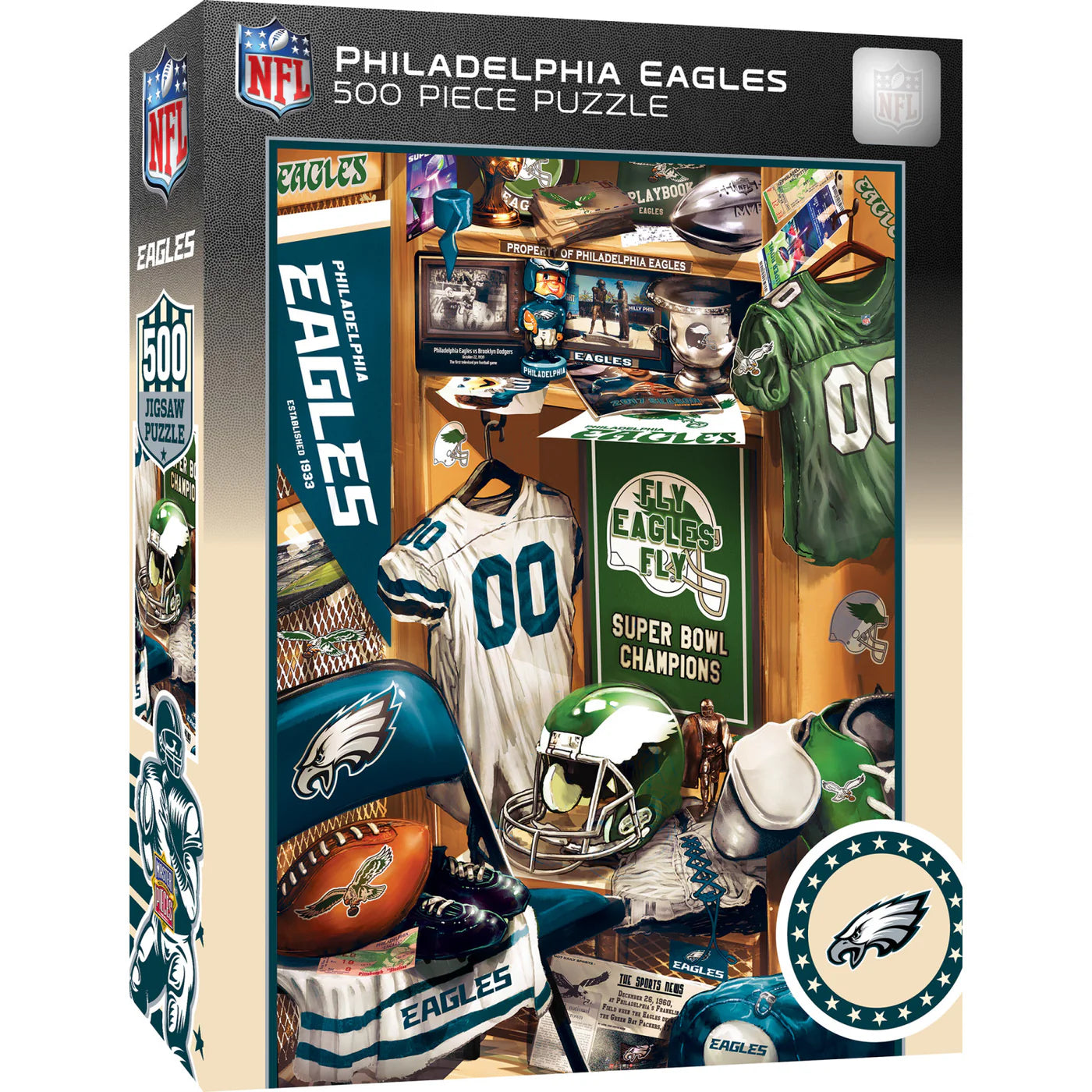 Philadelphia Eagles NFL Locker Room Jigsaw Puzzle, 500 pieces, 15"x21", officially licensed by the NFL, made by Masterpieces, brand new.