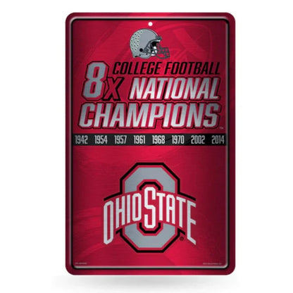 Ohio State Buckeyes 8X College Football National Champions 11"x17" Large Embossed Metal Wall Sign by Rico