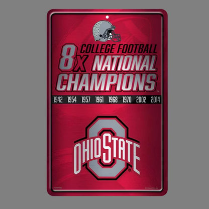 Ohio State Buckeyes 8X College Football National Champions 11"x17" Large Embossed Metal Wall Sign by Rico