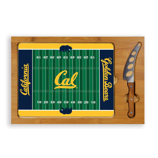 Cal Bears Icon Glass Top Cutting Board & Knife Set with bamboo base and stainless steel knife