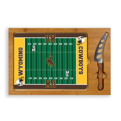 Wyoming Cowboys Icon Glass Top Cutting Board & Knife Set with bamboo base and stainless steel knife
