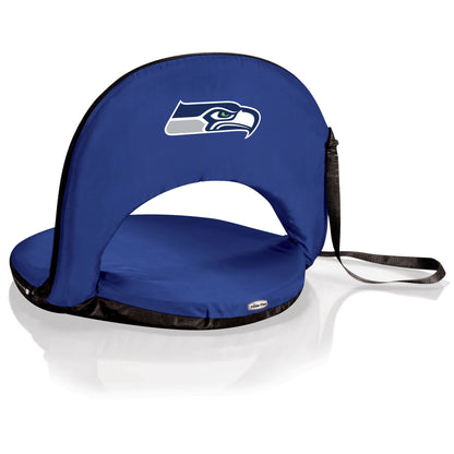 Seattle Seahawks Oniva Portable Reclining Seat, navy blue, lightweight steel frame, six adjustable positions, officially licensed.