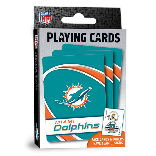 Dive into game night with Miami Dolphins Playing Cards! Official NFL licensed, team-themed deck in team colors. 52 cards + 2 Jokers. High-quality cardstock.