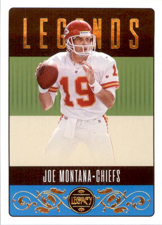 2023 Panini Legacy Joe Montana Football Card #124 in NM-MT condition, featuring the legendary NFL QB. Perfect for collectors.