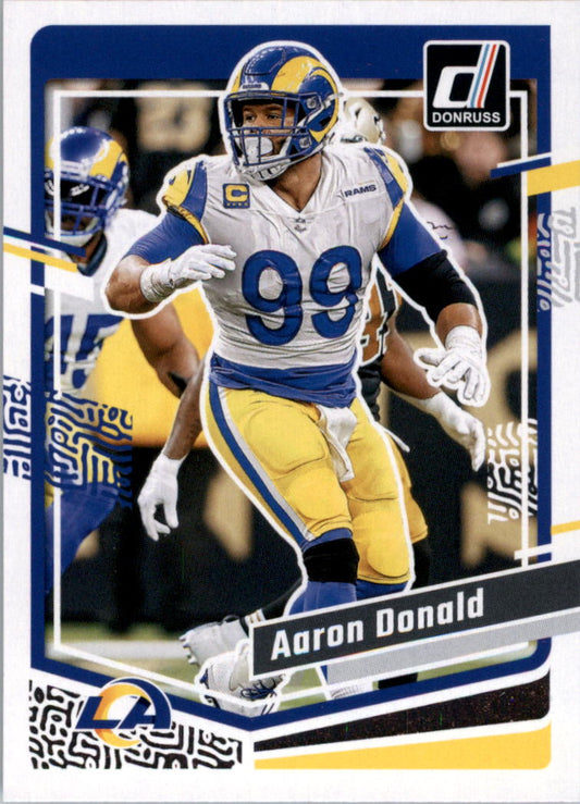 2023 Donruss Aaron Donald Football Card #162. Defensive Tackle. NM-MT condition, raw grade, Panini NFL collectible.