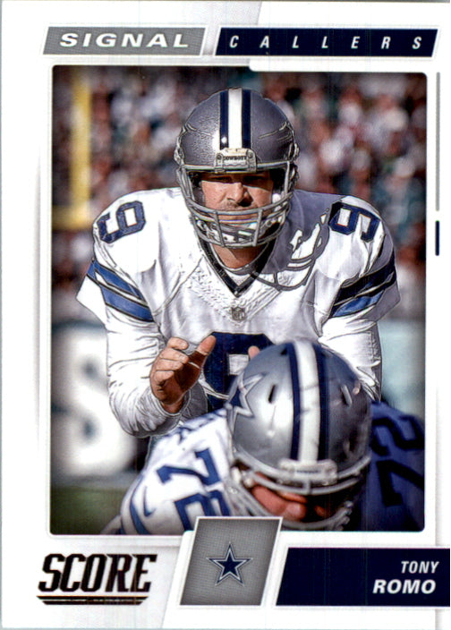 Score big with the 2017 Panini Score Signal Callers Tony Romo card! NM-MT condition, card #2, raw and ready for your collection!