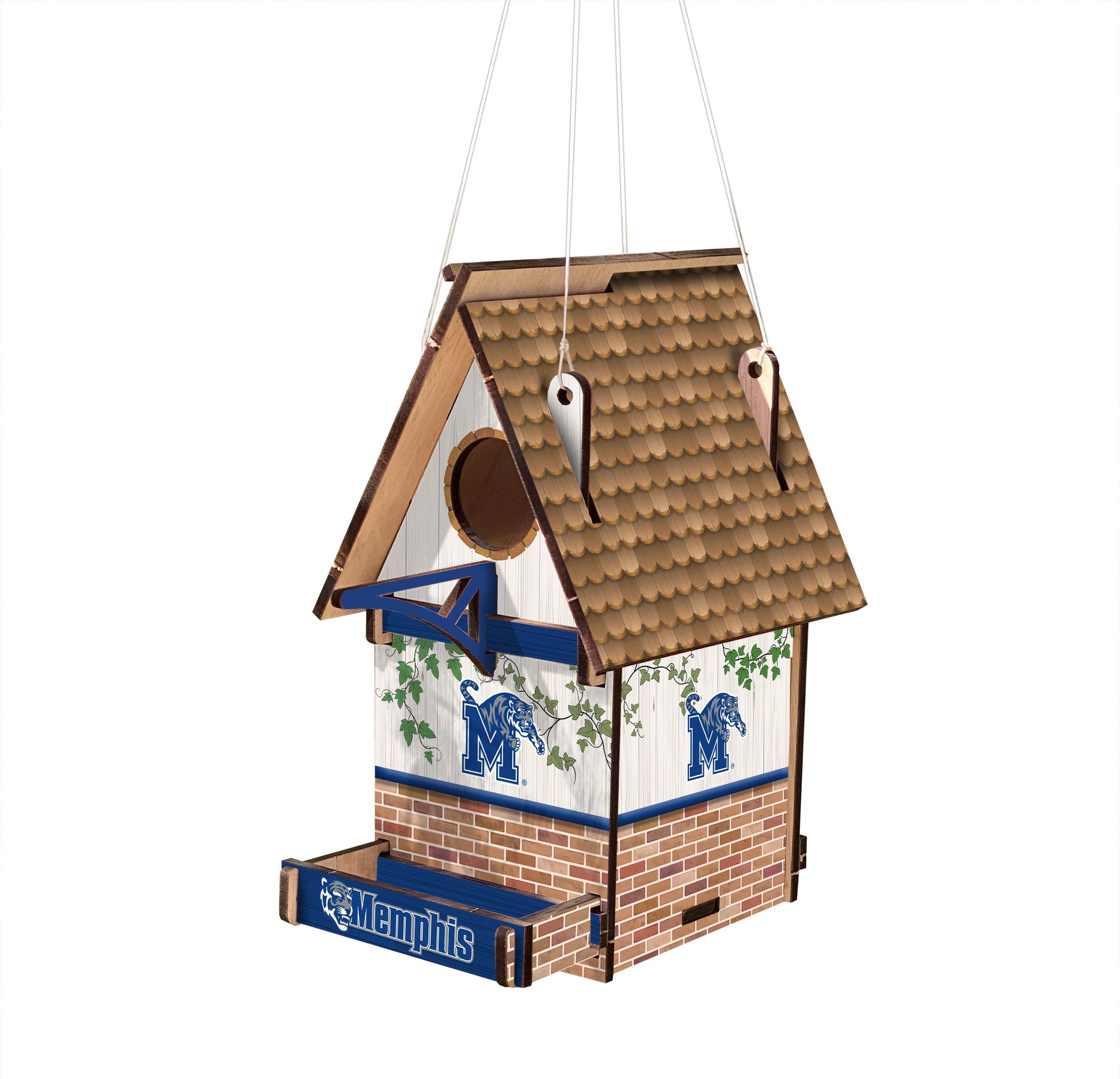 Show your team spirit and love for birds with the Memphis Tigers Wood Birdhouse by Fan Creations. Made in the USA with MDF, it features the team's colors and graphics and measures 15"x15".