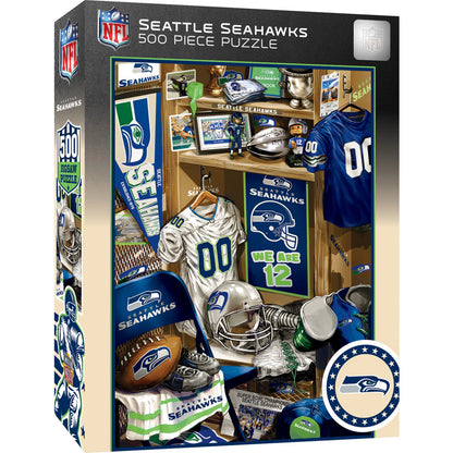 Seattle Seahawks NFL Locker Room Jigsaw Puzzle, 500 pieces, 15"x21", officially licensed by the NFL, made by Masterpieces, brand new.