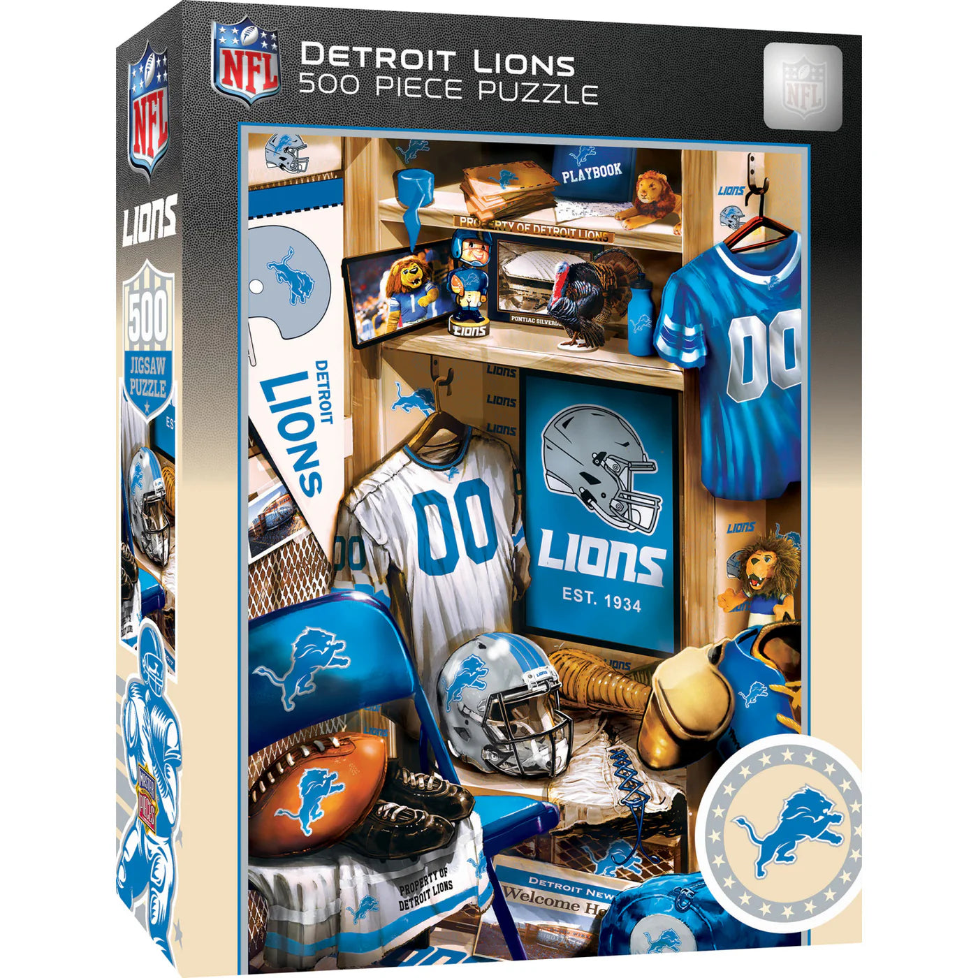 Detroit Lions NFL Locker Room Jigsaw Puzzle, 500 pieces, 15"x21", officially licensed by the NFL, made by Masterpieces, brand new.