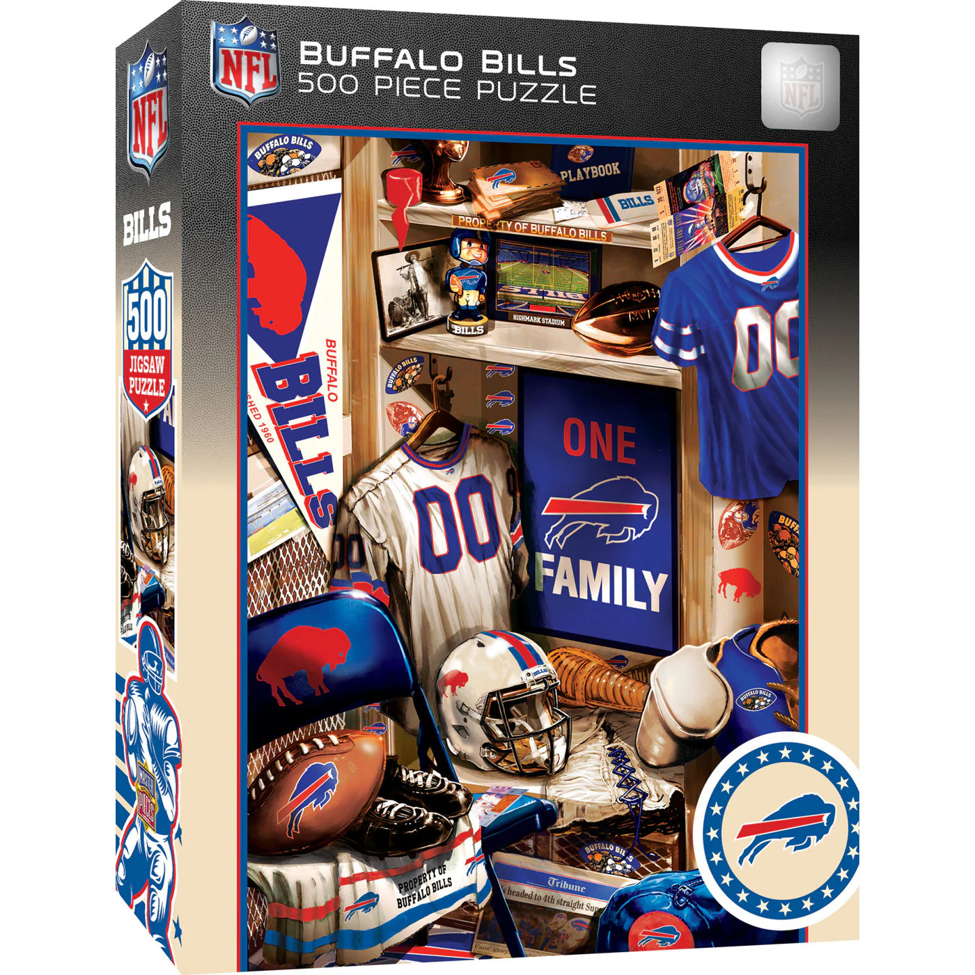 Buffalo Bills NFL Locker Room Jigsaw Puzzle, 500 pieces, 15"x21", officially licensed by the NFL, made by Masterpieces, brand new.