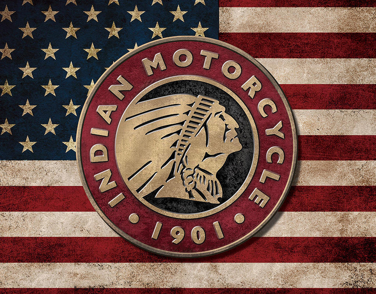 Indian Motorcycle Flag 16" x 12.5" Distressed Metal Tin Sign - 2520