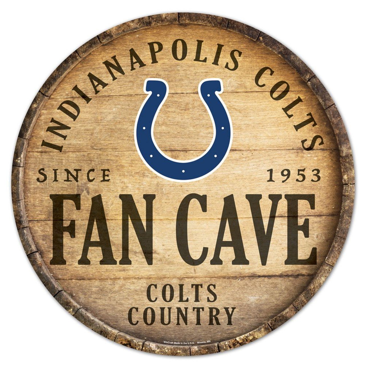 Indianapolis Colts NFL 14" Round Barrel Top Wood Sign with bold team graphics. Officially licensed by Wincraft.