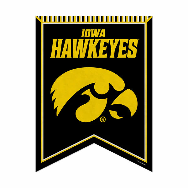 Iowa Hawkeyes 18"x24" NCAA felt pennant with bold black and gold team graphics on soft, durable felt.