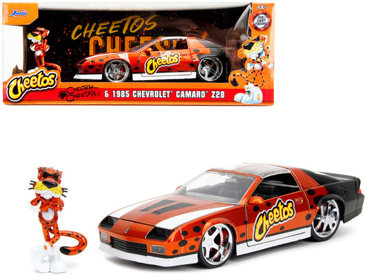 1985 Chevrolet Camaro Z/28 Orange Metallic w/ Graphics and Chester Cheetah Diecast Figure "Cheetos" "Hollywood Rides" Series 1/24 Diecast Car by Jada