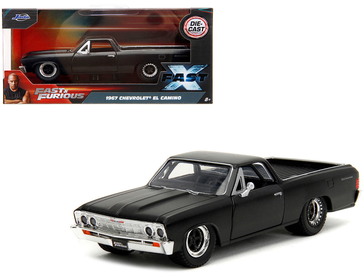 Jada 1/32 scale 1967 Chevrolet El Camino diecast model car in matt black from the Fast & Furious series with opening doors.