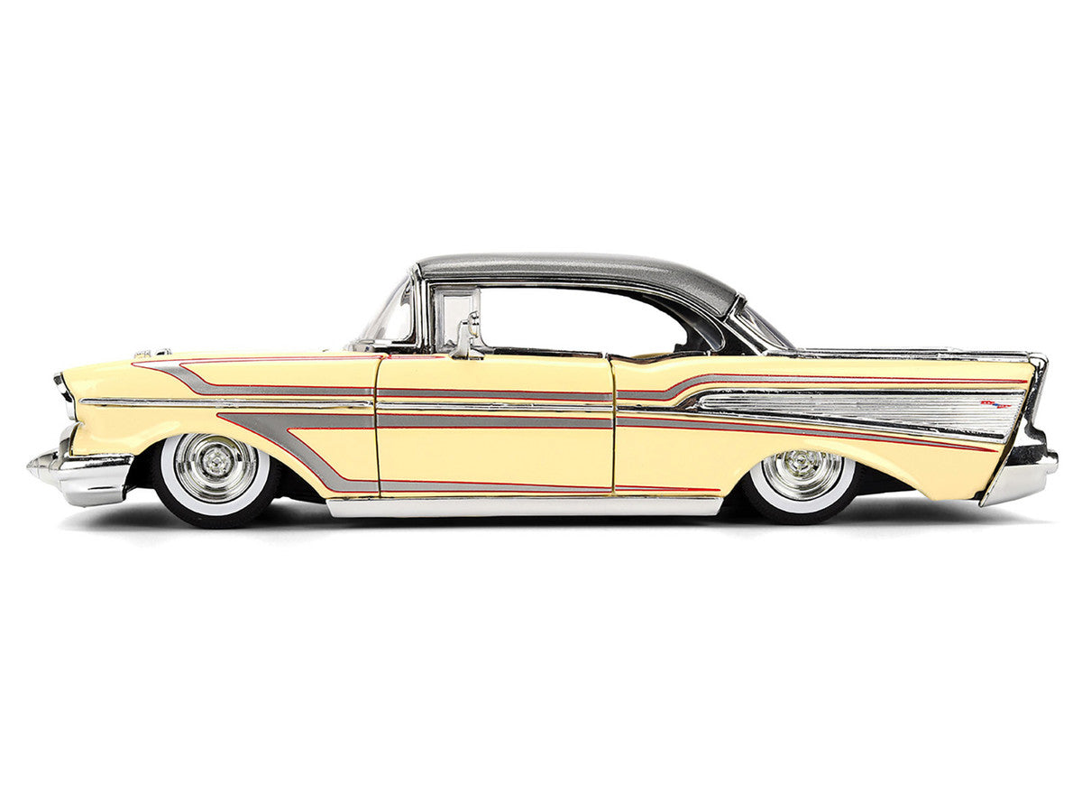 Model of a classic yellow car with chrome details - side view