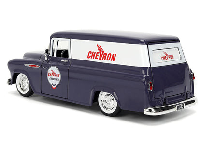 1957 Chevrolet Suburban "Chevron" Dark Blue with White Stripes and Chevron Gas Pump "Just Trucks" Series 1/24 Diecast Model Car by Jada