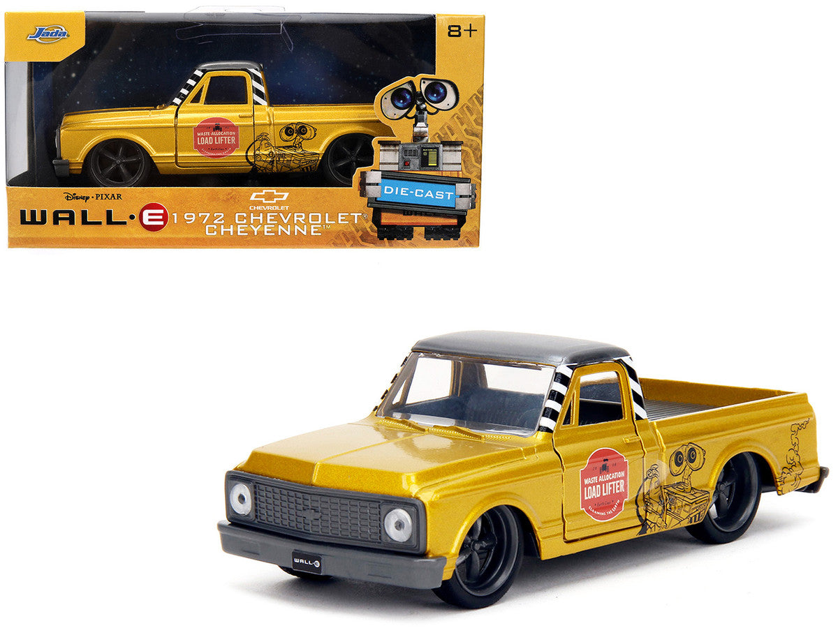 Jada 1/32 scale 1972 Chevy Cheyenne diecast from Wall-E in gold metallic with gray top and opening doors

