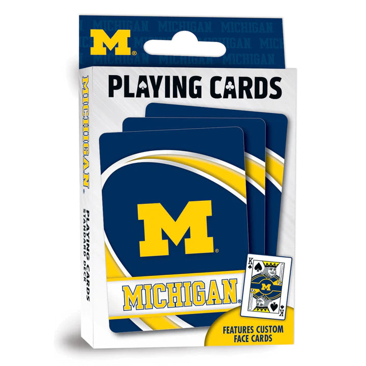 Michigan Wolverines Playing Cards: 52-card deck with team colors. High-quality cardstock, 2 Jokers. Officially licensed by NCAA. Masterpieces.