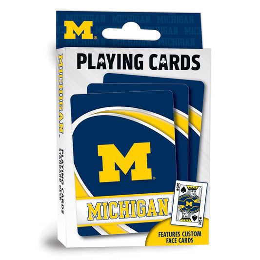 Michigan Wolverines Playing Cards: 52-card deck with team colors. High-quality cardstock, 2 Jokers. Officially licensed by NCAA. Masterpieces.