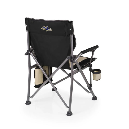 Baltimore Ravens XL camping chair with cooler, holds up to 400 lbs, features cup holder and zippered pocket. Free shipping.