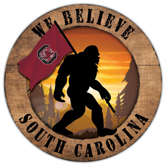 South Carolina Gamecocks We Believe Bigfoot 12" Round Wooden Sign by Fan Creations