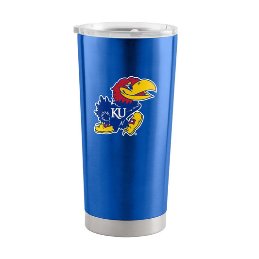 Kansas Jayhawks 20 oz. stainless steel tumbler with team graphics and a straw-friendly high lip slider lid. Hand wash only.