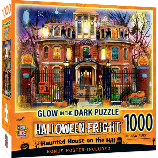 Haunted House Puzzle: 1000 pieces, 26.75" x 19.25". Glow in the Dark. David Maclean's art by Masterpieces. Thrill of the unknown awaits!