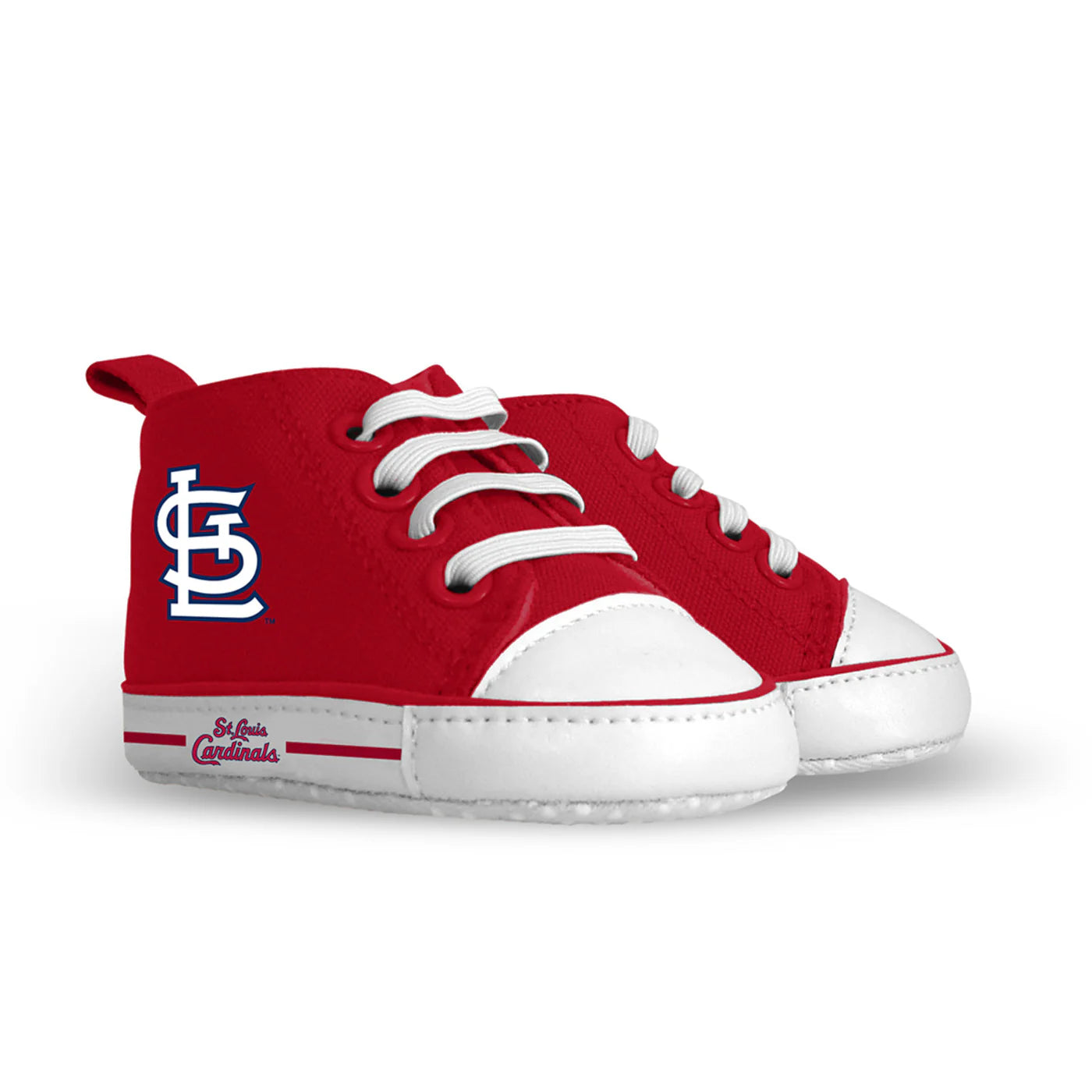 St. Louis Cardinals MLB Pre-Walkers Baby Shoes: 0-6 months, unisex high-top style, iconic logo, breathable fabric, official MLB, by Masterpieces.