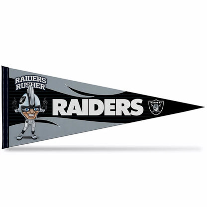 Las Vegas Raiders mascot 12x30-inch NFL felt pennant with bold team colors for fans, collectors, and game rooms.