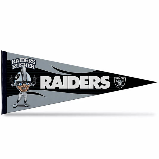 Las Vegas Raiders mascot 12x30-inch NFL felt pennant with bold team colors for fans, collectors, and game rooms.