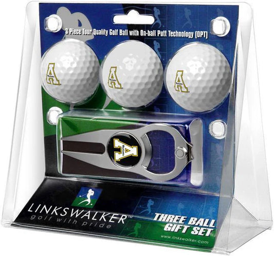 Appalachian State Mountaineers - 3 Ball Gift Pack with Hat Trick Divot Tool by Linkswalker