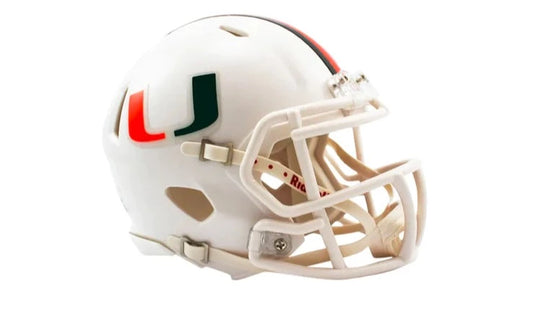 Miami Hurricanes Mini Speed Helmet: Compact team pride. Vibrant colors, detailed replica. Ideal collectible for passionate fans