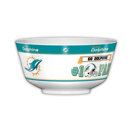 Miami Dolphins NFL melamine party bowl, 11.75"x6" with vibrant, fade-resistant team graphics - perfect for game days.