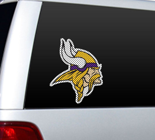 Minnesota Vikings 12x10 NFL die cut window film with team graphics and clear-view perforated design for car windows