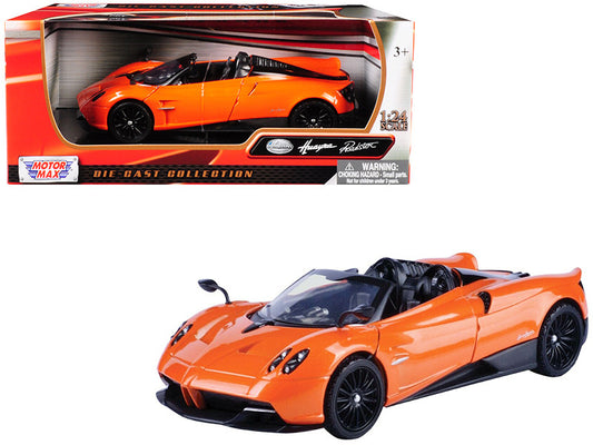 Motormax 1/24 Pagani Huayra Roadster orange diecast car with opening doors and detailed features