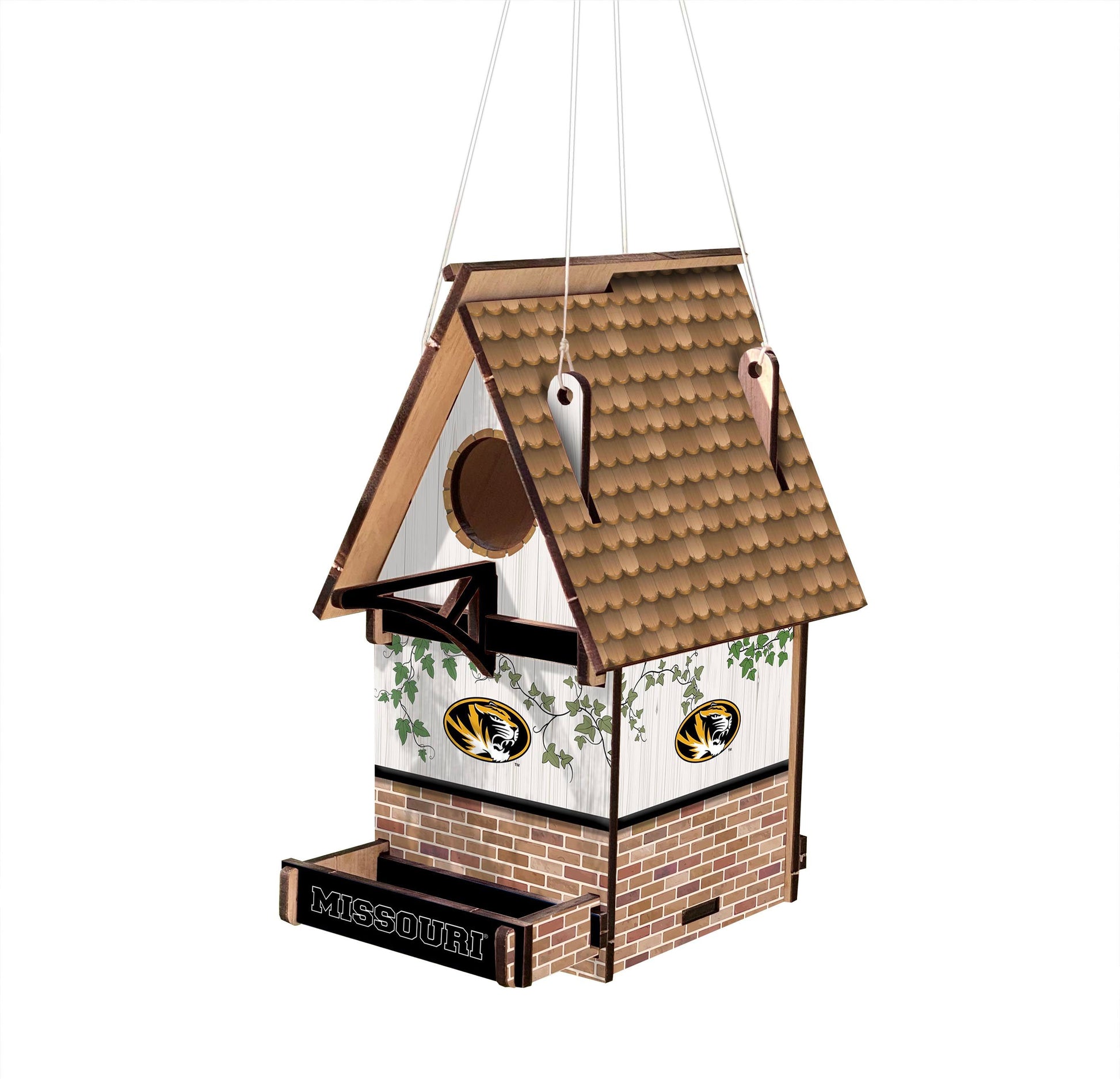Show your support and love for birds with this Missouri Tigers NCAA Wood Birdhouse. Made with MDF, it features team graphics and colors to show your Missouri Tigers team spirit. With its 15" x 15" size.