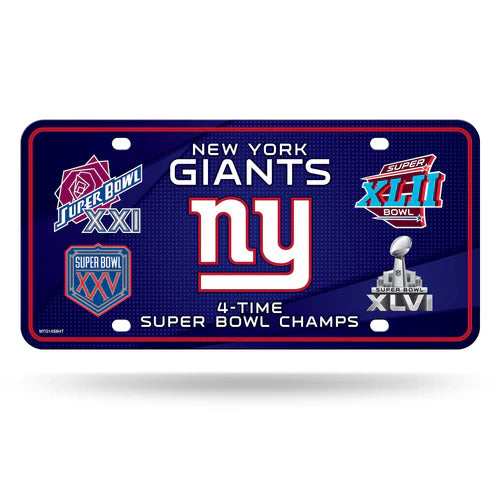 New York Giants 4x Super Bowl Champs license plate by Rico Industries. Officially licensed by the NFL.