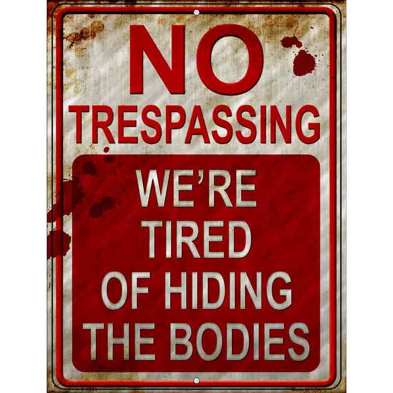 Distressed No Trespassing aluminum sign, made in USA, weather-resistant, 9x12 or 12x18 inches with predrilled mounting holes