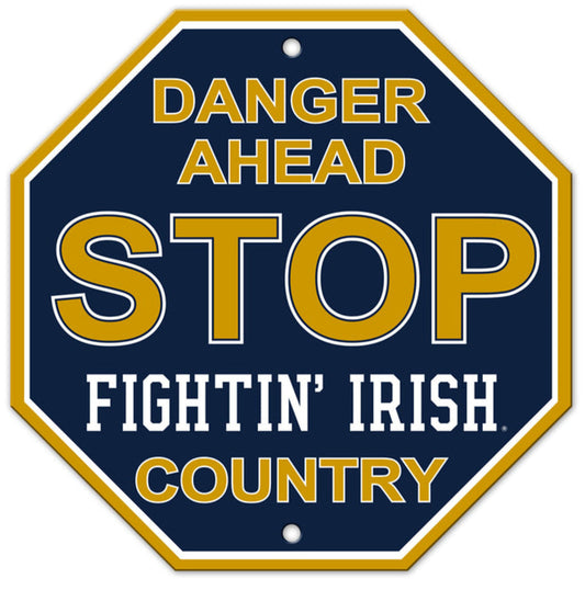 Notre Dame Fighting Irish 12" x 12" Stop Sign, made of durable plastic with team colors and graphics. Officially licensed by the NCAA.