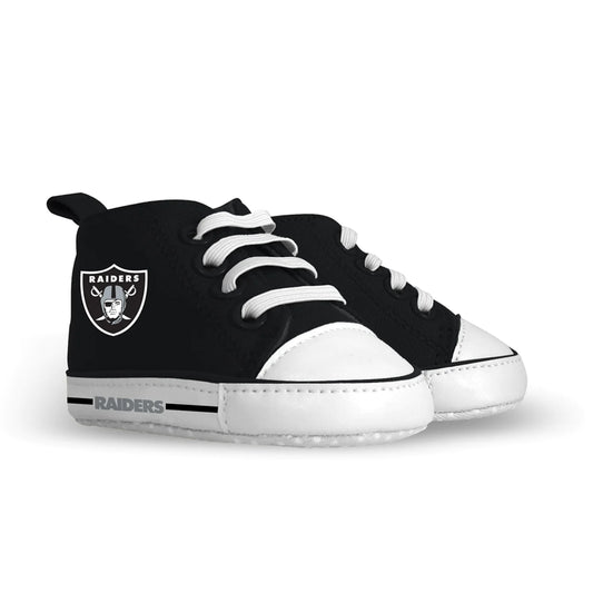 Las Vegas Raiders NFL Pre-Walkers Baby Shoes - High-top style with team logo. Officially licensed. Breathable fabric for comfort. Size: 0-6 months