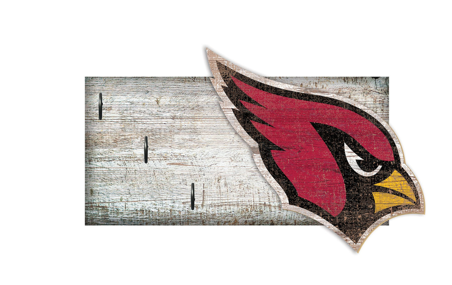 "Arizona Cardinals NFL key holder, 6x12, featuring team graphics and 3 hooks for keys, made from MDF."