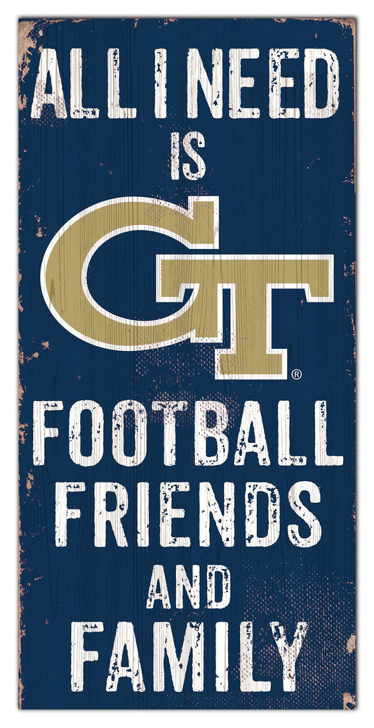 Georgia Tech Yellow Jackets 6" x 12" Football Friends and Family Distressed Sign by Fan Creations