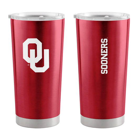 Oklahoma Sooners 20 oz. stainless steel tumbler with team graphics and a straw-friendly high lip slider lid. Hand wash only.