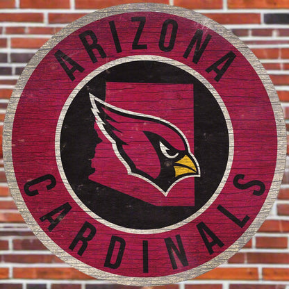 Arizona Cardinals 12" Round Distressed Sign with State by Fan Creations